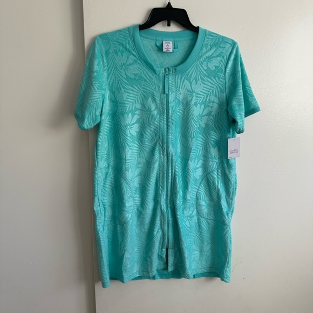 Croft & Barrow Teal Leaf Print Zip Pajama